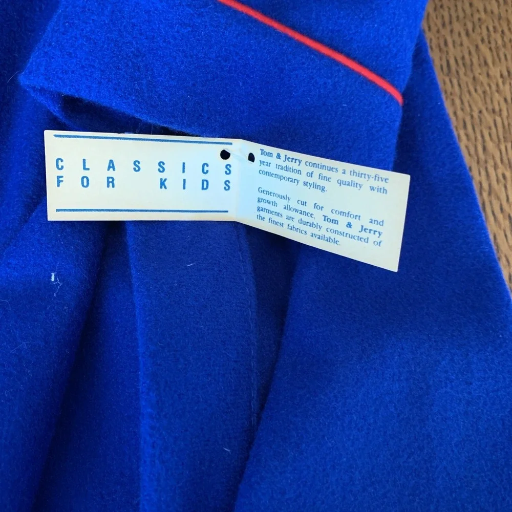 Vtg Tom & Jerry Boys Robe NWT Size 16 Made USA Crest On Pocket Blue W‎ Red Trim